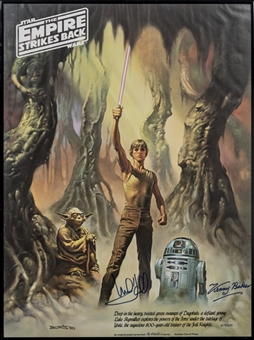 Mark Hamill & Kenny Baker Dual Signed "The Empire Strikes Back" Stars War Poster in 18x24 Frame (LE 218/250) (PSA/DNA)